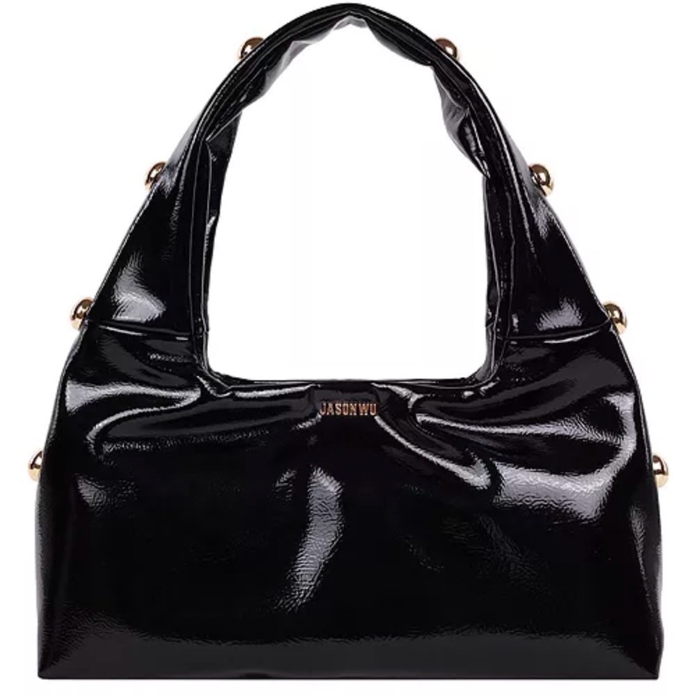 Black Shoulder Bag with Gold Orb Accents